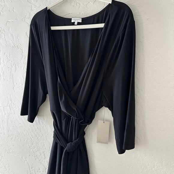 Kiyonna Black A-Line Wrap Dress V-Neck 3/4 Sleeve - Picture 10 of 11